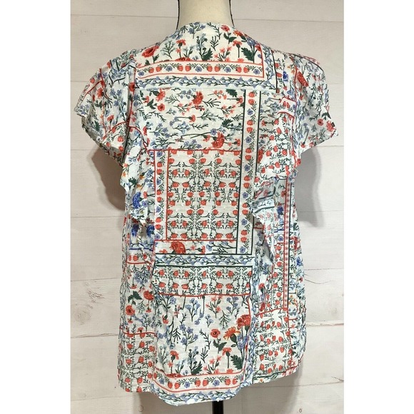 LETINEKE sz 6 floral flutter sleeve Swiss dot button down blouse top shirt - Picture 3 of 6